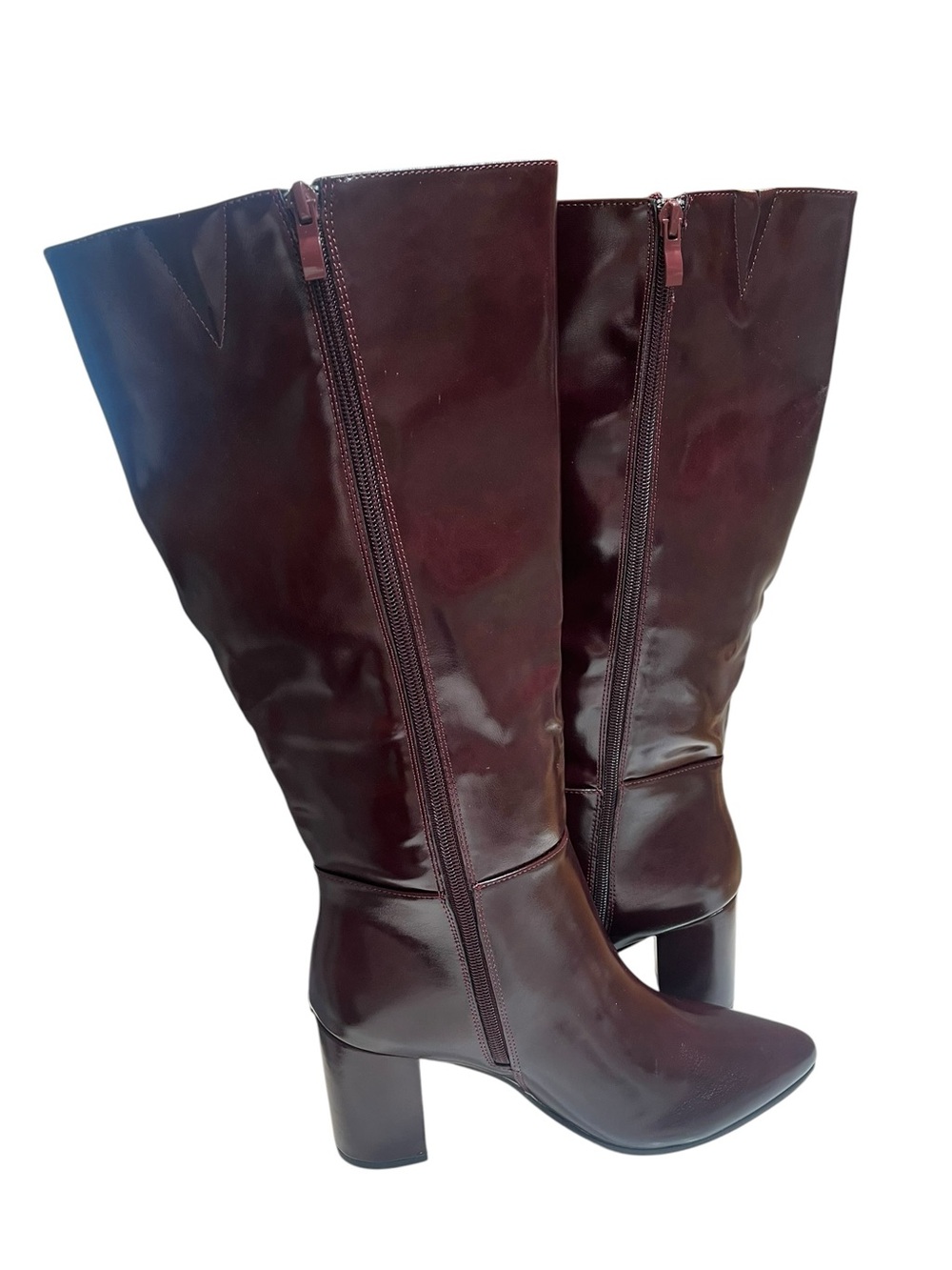 Brown Faux Leather Knee High Boots - Size 8 - Picture 5 of 8